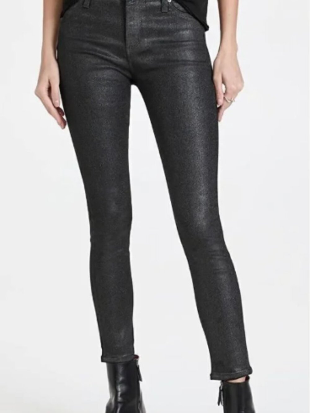 AG Adriano Goldschmied Farrah Skinny Ankle Jean Black Shimmer Size 29